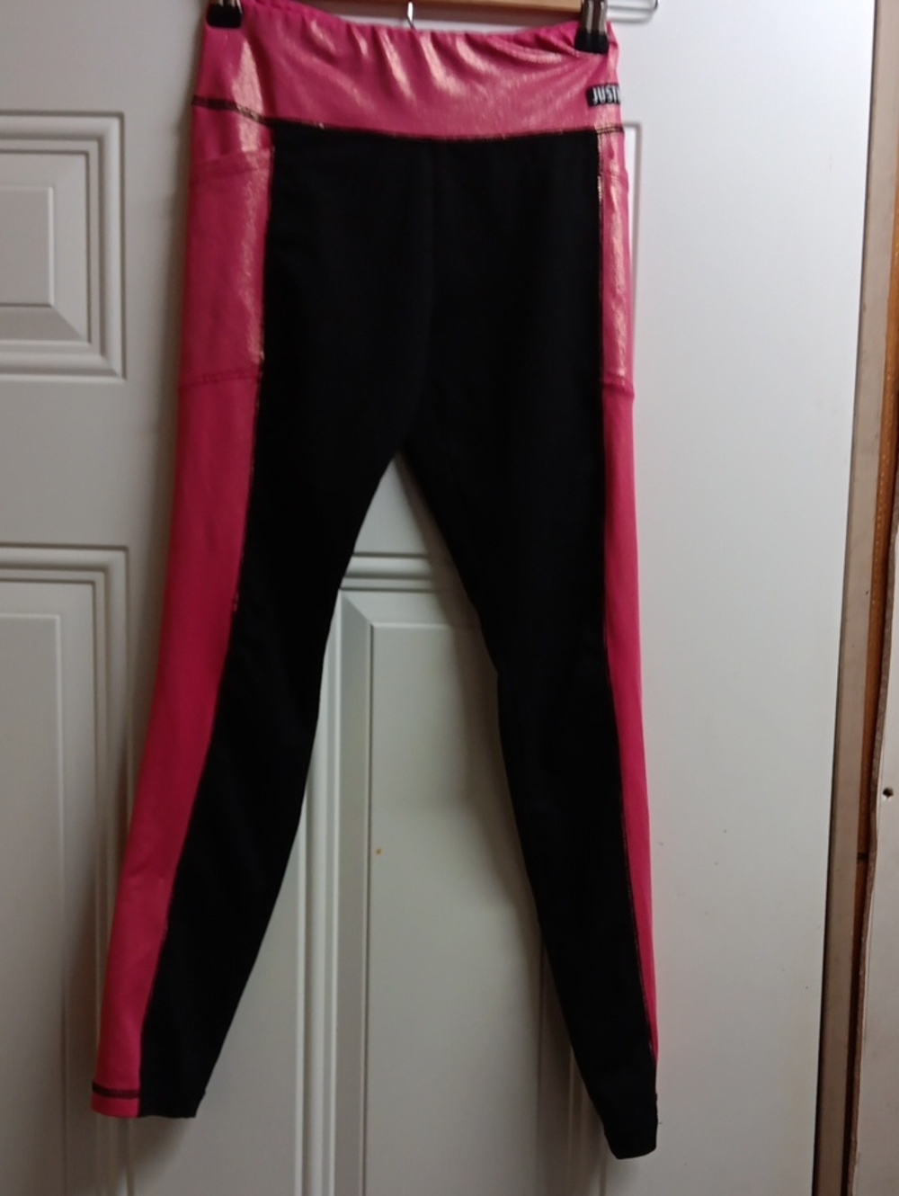 Justice Pink and Black Paneled Leggings